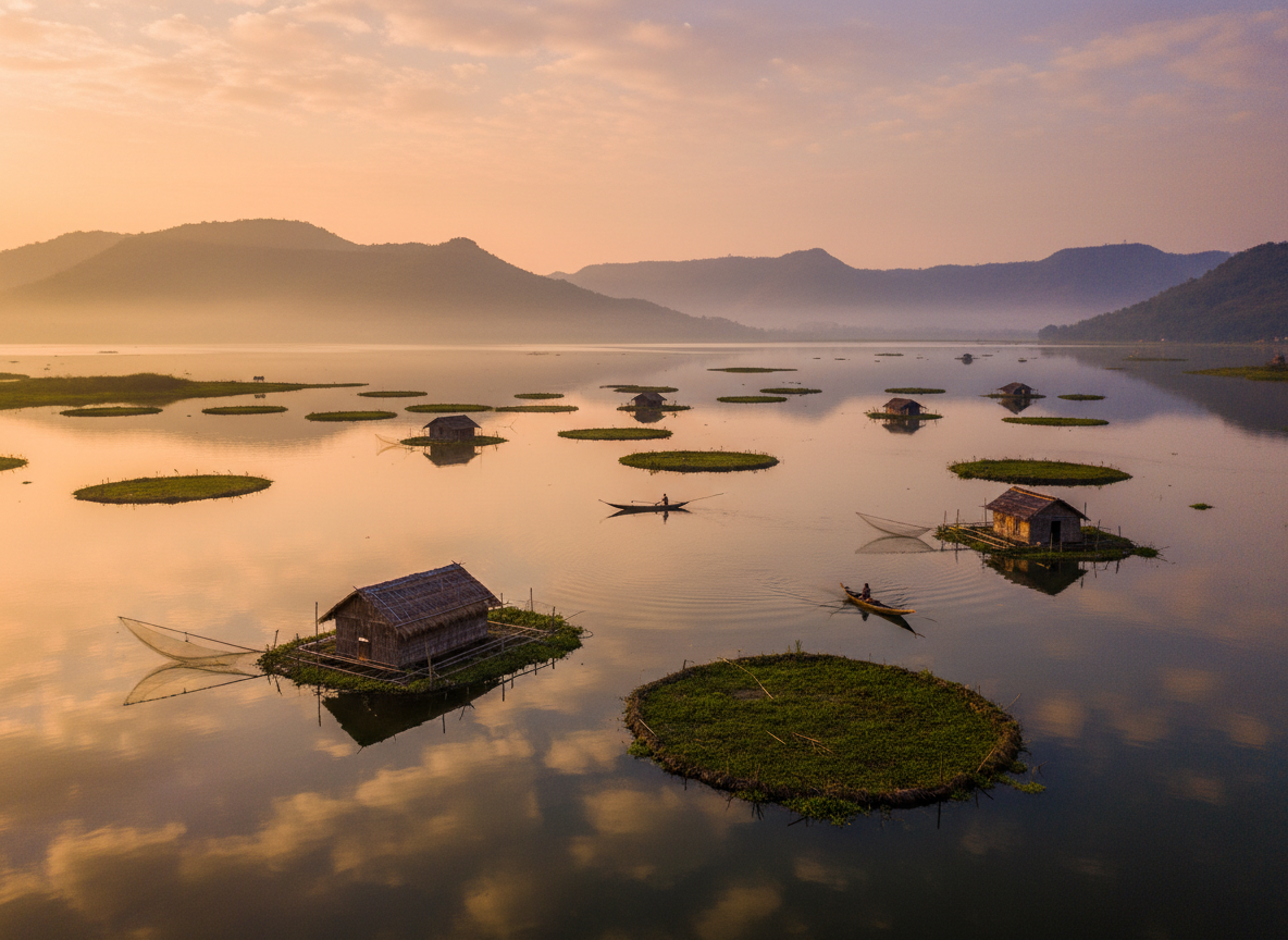 Floating lake landscapes and valleys in Manipur