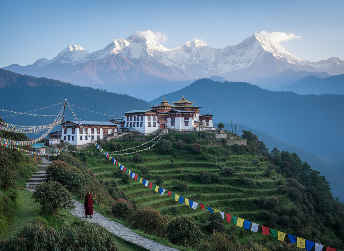 Himalayan peaks and monasteries in Sikkim