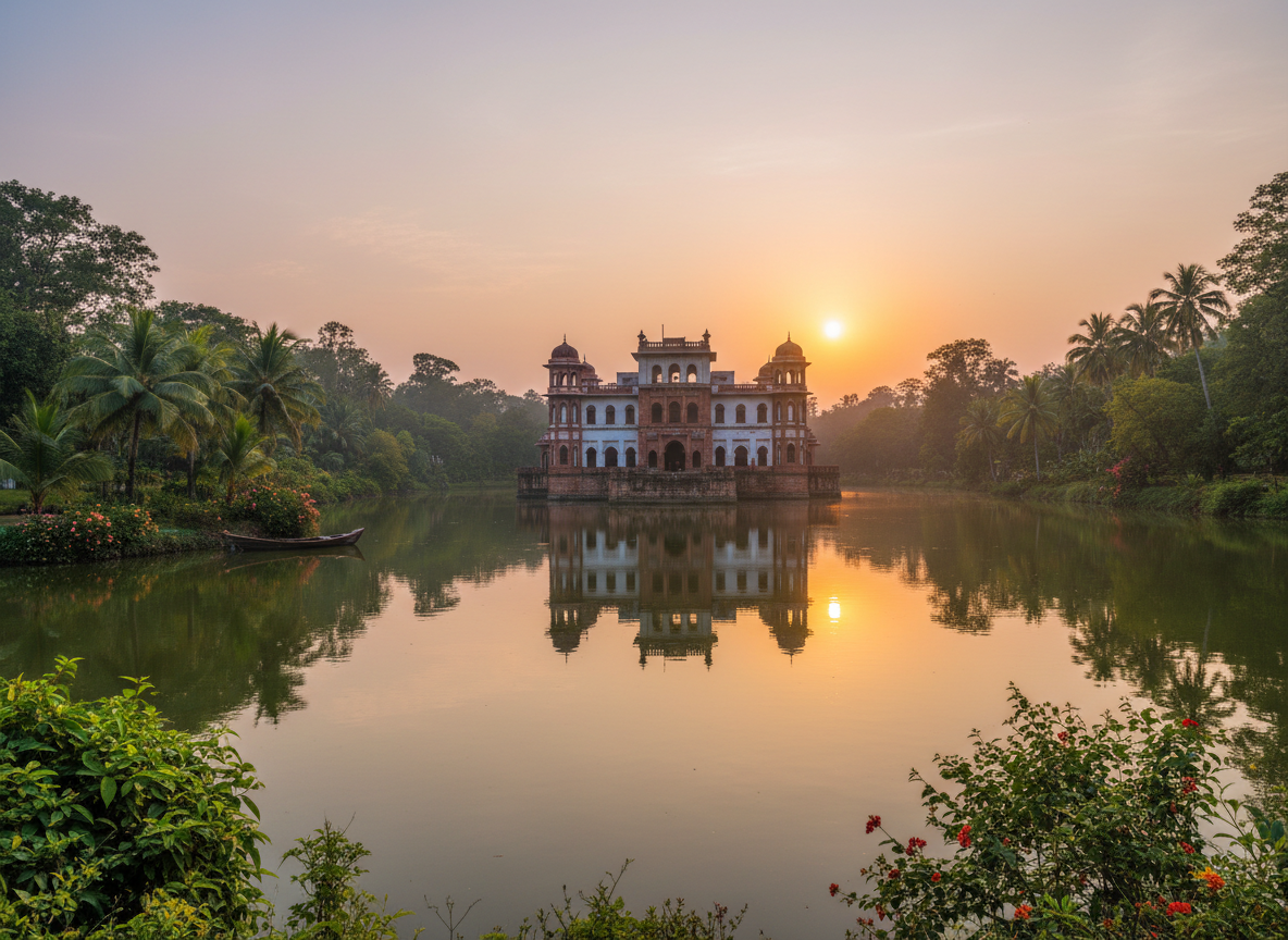 Tripura – Neermahal Palace reflected in a calm lake