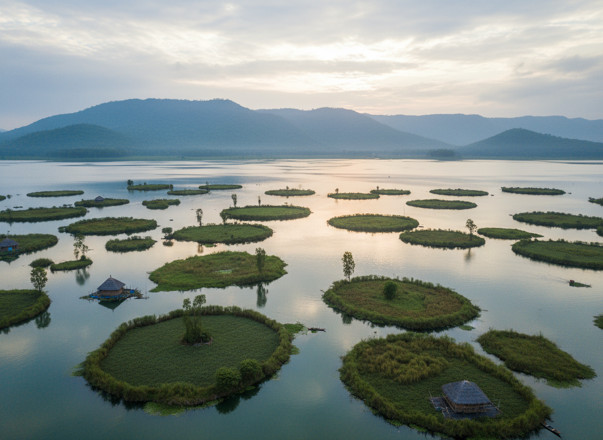 Loktak Lake with floating phumdis, Manipur