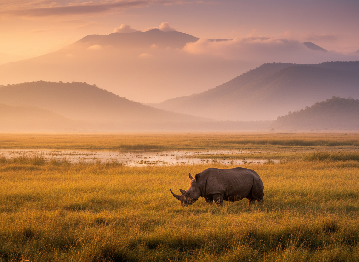 Kaziranga and Meghalaya — wildlife safaris and misty hill landscapes